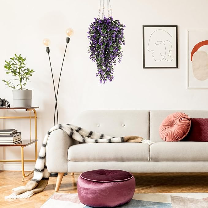 RECUTMS Artificial Plants Indoor Eucalyptus Hanging Outdoors Greenery Stems Outdoor Faux,4 Bundles for Home Kitchen Decor (Violet)