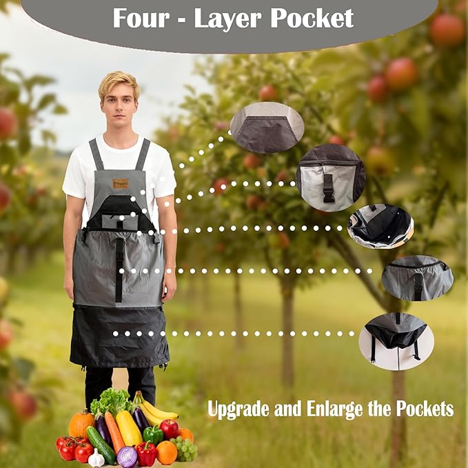 Gardening Apron, Pockets for Women & Men Cross Back Gardening Apron integrated extended drawstring pouch, Great Gift