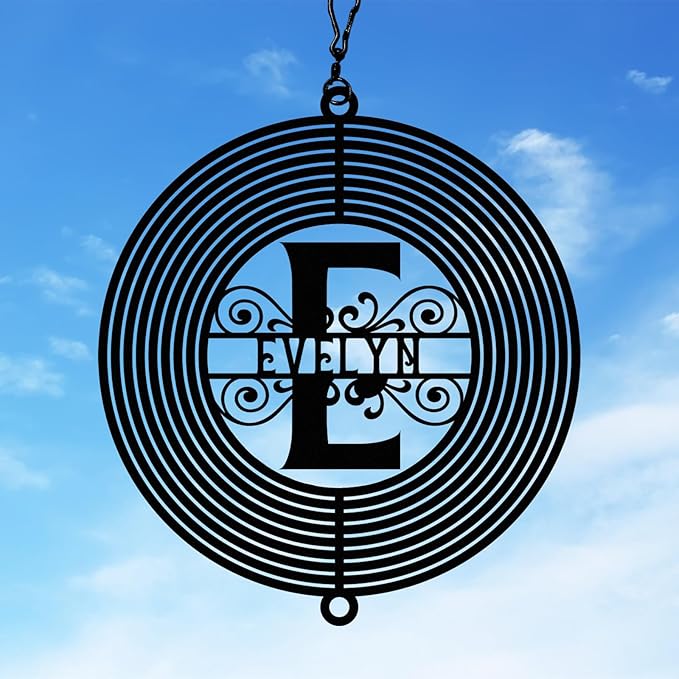 Personalized Metal Wind Spinners, Custom Family Name Garden Wind Spinners, Hanging Outdoor Decor, Monogram Sign Hanging Wind Spinner for Indoor Yard Lawn Patio Porch, Housewarming Gift Color03