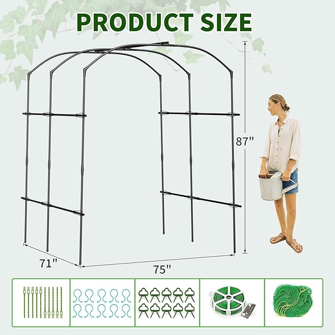 DoCred Large Garden Arch Trellis for Climbing Plants, 87'' H x 75'' L x 71'' W Outdoor Grape Vine Trellises Arch Arbor Gazebo, Grape Trellis for Climbing Plants, Courtyard and Garden Decoration, Black