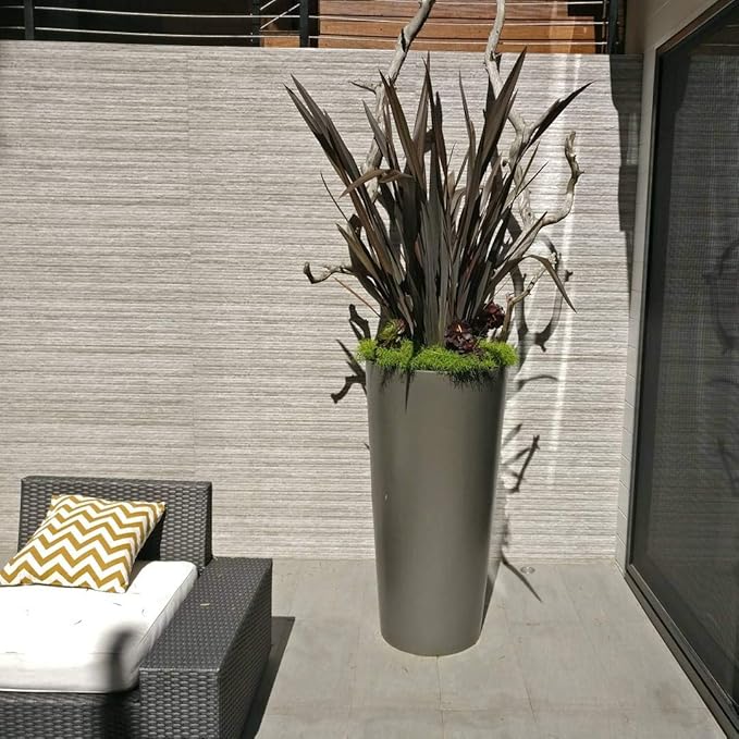 Dublin Tall Round Cylinder Fiberglass Planter (D:13" x H:26", Metallic Grey)
