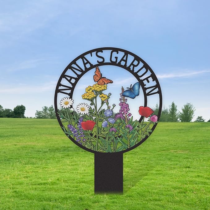 Personalized Garden Signs, Colorful Flowers Garden Decor for Outside, Decorative Yard Stakes, Metal Yard Art, Patio Decor, Custom Last Name Sign, Lawn Art, Housewarming Gifts Color06