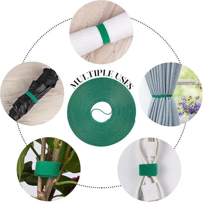 4 Roll Plant Tape Garden Ties, 131 Ft Green Plant Ties for Climbing Plants, 1/2" Adjustable Twist Ties for Plants Support, Reusable Nylon Gardening Tape for Growing, Home, Office
