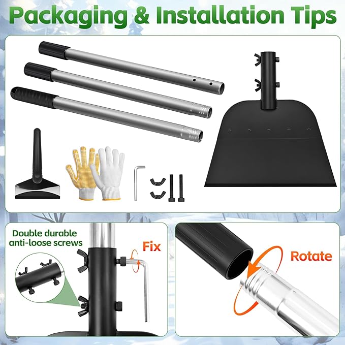DEMARRE Snow Shovel, Floor Scraper & Ice Scraper, 55 Inch Flat Shovel for Snow Removal, Portable Snow Shovel for Driveway and Car, Garden Snow Pusher and Scraper Tool for Road and Outdoor Cleaning