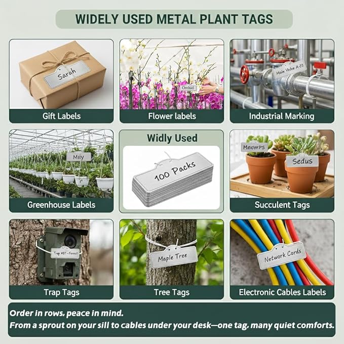 Metal Plant Labels, Aluminum Plant Tags, Tree Markers for Outdoor Garden, Waterproof (3-1/2", 100 Pcs, Two Wire Sizes)