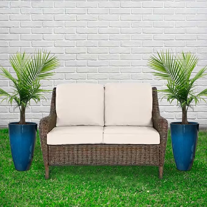 RUBBER BOND Plant Pots 2 Pack - Modern Indoor/Outdoor Planters for Home Decor - Weather-Resistant Large Flower Pots - Lightweight 22 Inches Tall Planters - Blue Glossy Round Pots for Plants