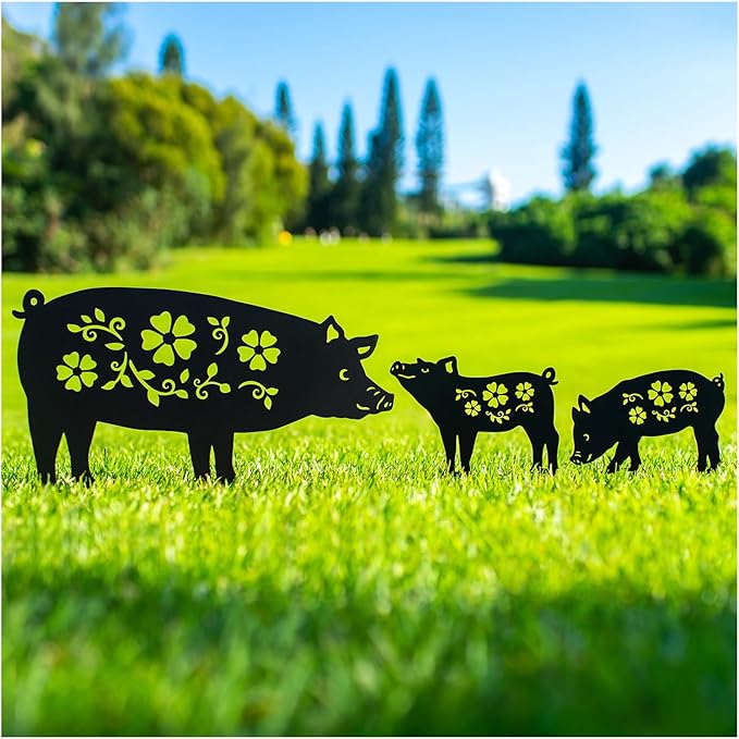 Pig Metal Decorative Garden Stakes Pig Gifts for Women Men Mom Birthday Gifts Silhouette Statues for Garden Decor, Yard Art, Patio, Outside, Lawn Ornaments, Outdoor Decorations