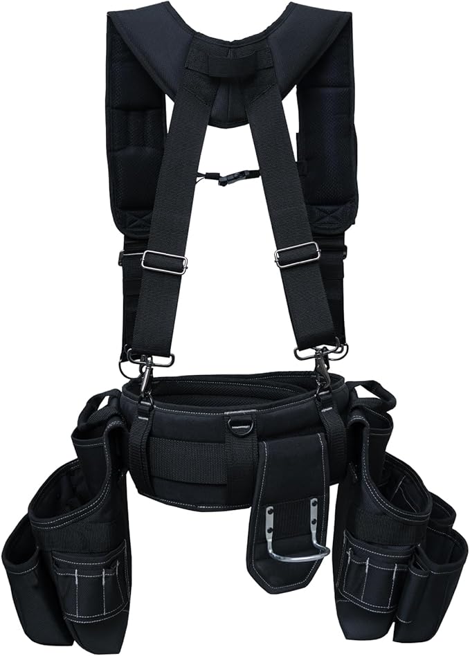 MELOTOUGH Tool Belt with Suspenders Tool Bag Supenders Framers Comb Apron Tool Belt Construction Tool Pouch Builder Heavy Duty Carpenter Suspension Rig for Electrician, Roofing,Contractor