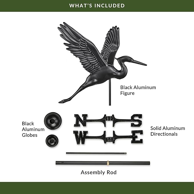 Good Directions Black Aluminum Heron Weathervane