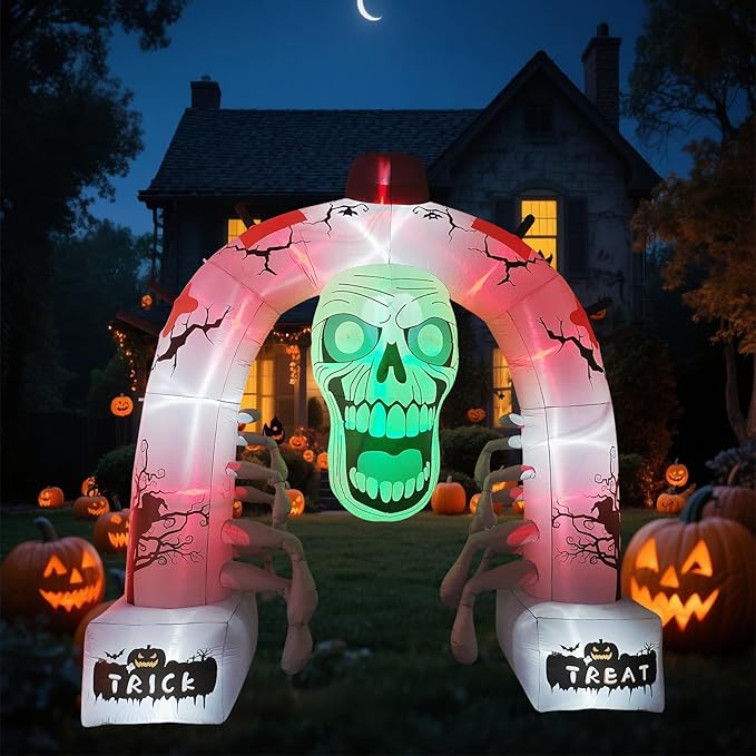 DILANSHOP 12FT Halloween Inflatable Arched Door Giant Scary Skeleton with Built in LED Lights, Spooky Outdoor Decoration for Front Yard Lawn Garden - Halloween Party Holiday Blow Up Decor