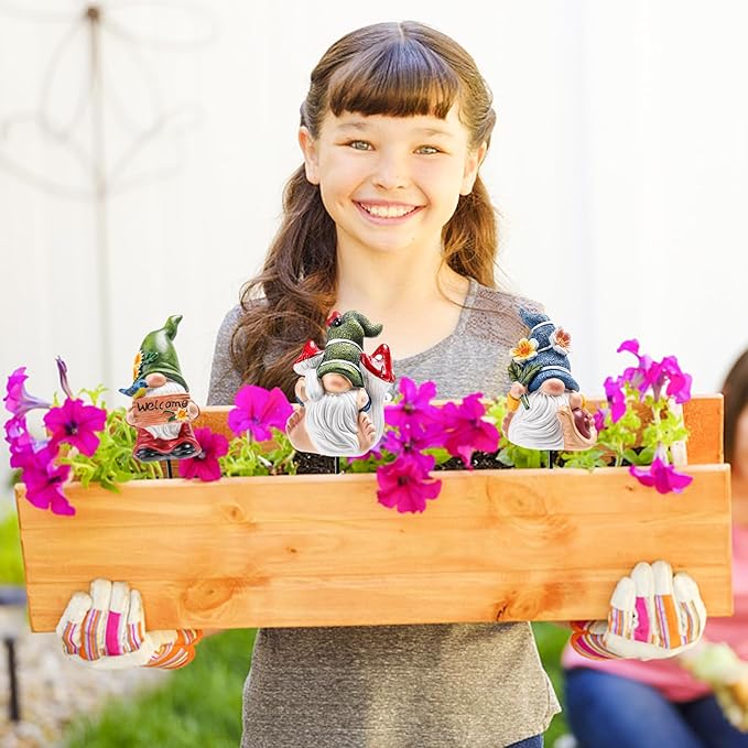 Garden Gnomes Stakes 3 Inch Plant Decorations for Pots Outdoor Statues Indoor 3 Pack Large Garden Gnomes Decorations for Home