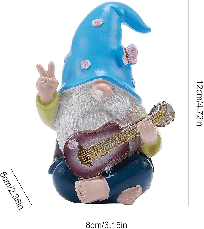 Garden Gnome Decor Statue,Funny Garden Gnomes with Guitar,Decor for House,Lawn,Patio and Porch, Gifts for Friend,Family. (Blue)