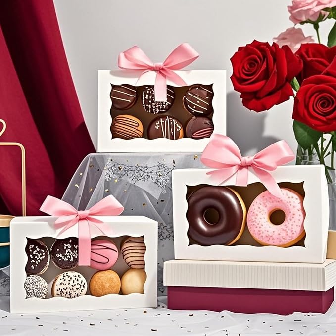 20pcs 7x4.33x1.5 Inch White Cookies Boxes with Window Bakery Boxes Macaron Boxes Cakesickle Boxes Chocolate Truffle Boxes Donut Treat Boxes for Christmas Valentine's Easter Mother's Day