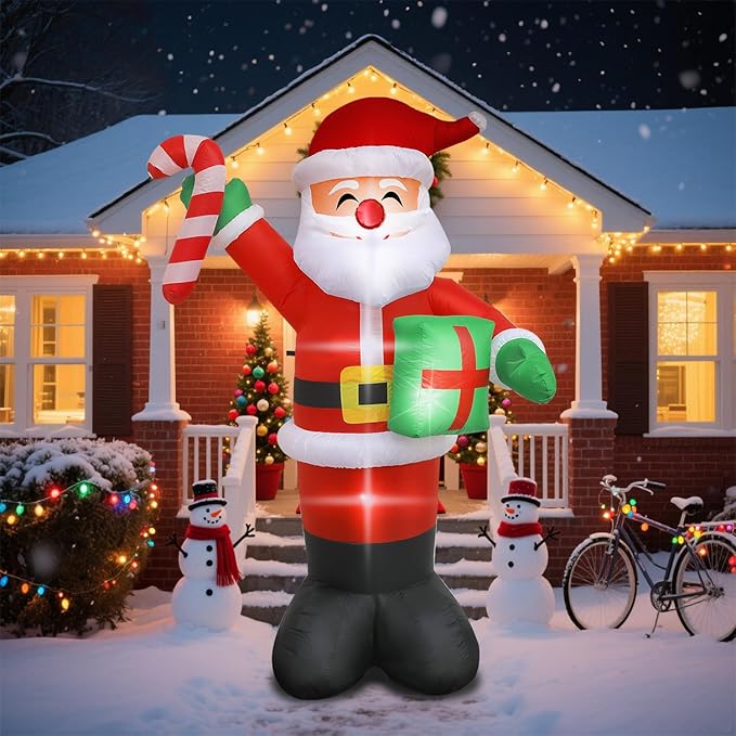 8 FT Christmas Inflatable Santa Claus with Candy and Gift Box Outdoor Decor, Christmas Blow Up Waterproof Xmas Decorations for Outdoor Indoor, Built-in LED Light for Yard Gardern Lawn