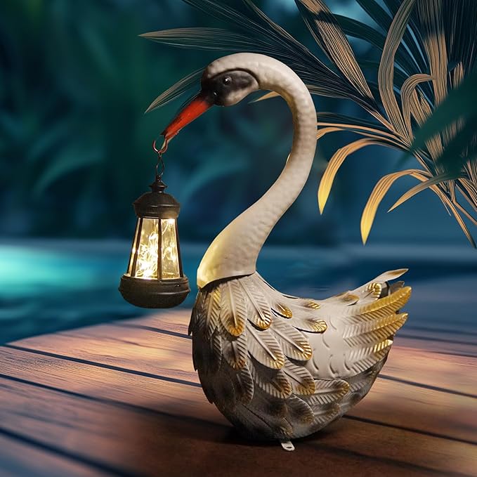 HONGLAND Solar Garden Statue Outdoor Swan Decor Bird Decor Lawn Ornament for Backyard Patio Porch Poolside(White)