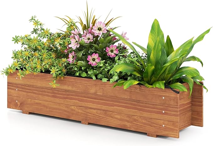 S AFSTAR Raised Garden Bed, 44" x 11" x 10" Wood Rectangle Planter Box with Drainage Holes, Water-Resistant Paint, Decorative Window Box, Outdoor Garden Bed for Fruit Vegetable Flower Herb, Orange