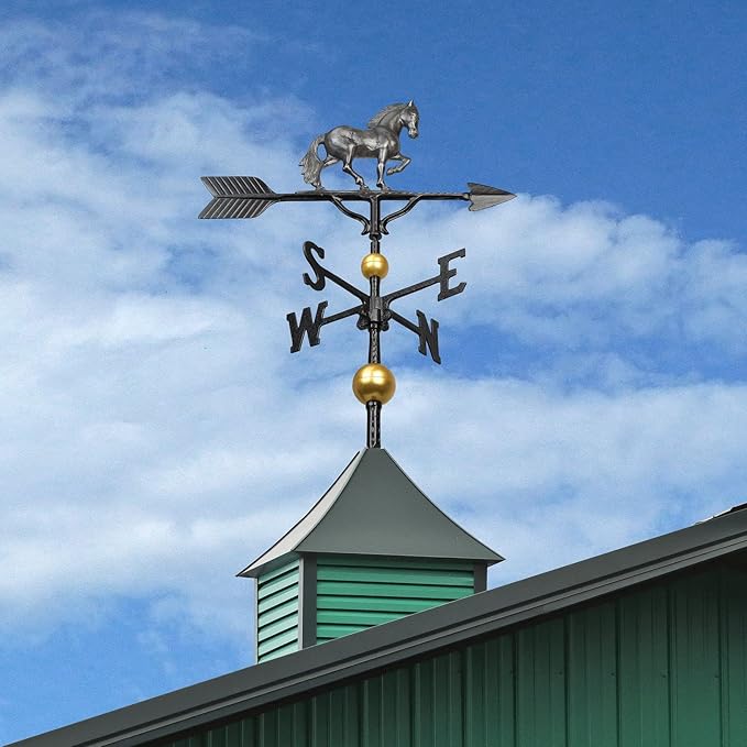Montague Metal Products - Aluminum Deluxe 3D Horse Weathervane - Wind Vane Roof Metal Decor - Mount Included (4 to Choose from) - Hand Cast Aluminum (Swedish Iron)