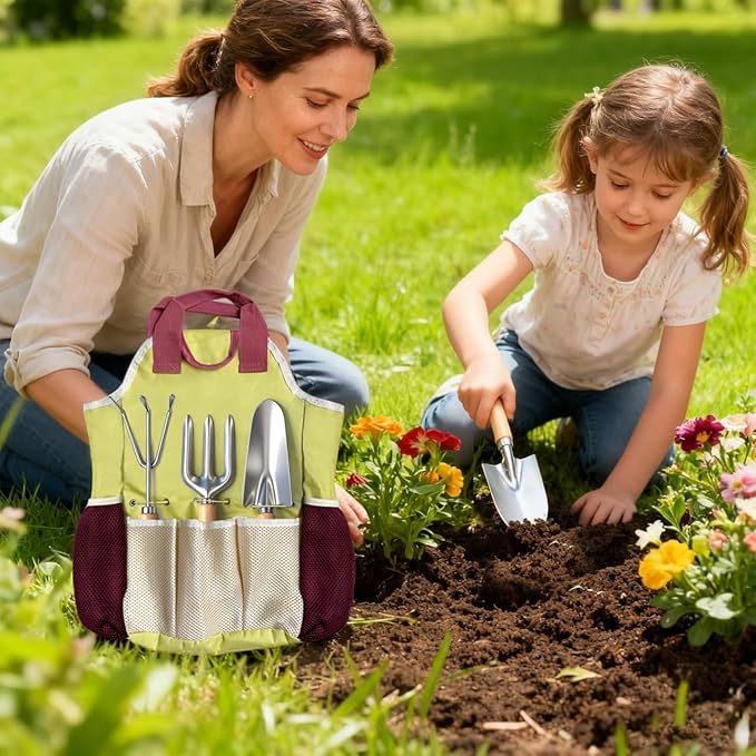 10-Piece Premium Gardening Tool Set—Includes A Moisture Meter, Heavy-Duty Rust-Resistant Stainless Steel Tools with A Storage Carry Bag. The Perfect Gardening Gift for Both Men and Women (Pink)