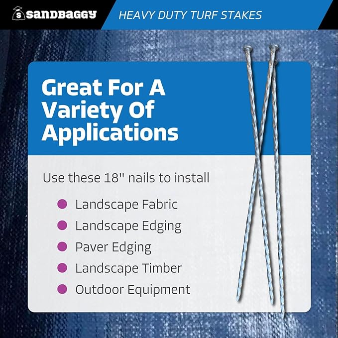 Sandbaggy 18" Heavy Duty Galvanized Artificial Turf Stakes - Spiral Landscape Nails - Ground Spikes/Pins, Synthetic Grass, Lawn, Edging, Weed Barrier Fabric (18 inch - Ultra Heavy Duty, 25, Count)