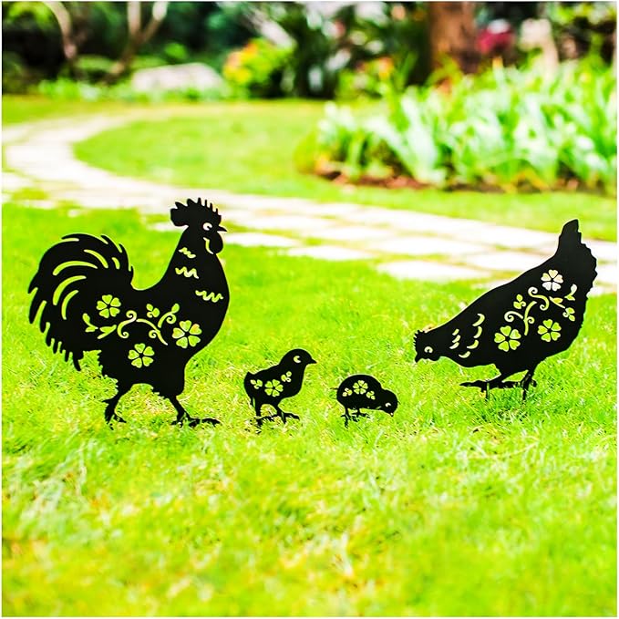 Chicken Metal Garden Stakes Decorative Chicken Gifts for Women/Men,Black Silhouette Statues for Yard Art,Outdoor Decor,Outside,Patio,Lawn Ornaments,Garden Decorations