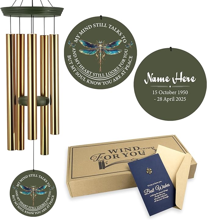 ASTARIN Personalized Wind Chimes, Memorial Wind Chimes, Dragonfly Custom Name Sympathy Gifts Windchime for Loss of Loved One, Condolences 30in/36in Wind Chime for Loss of Loved Ones(Produced in USA)
