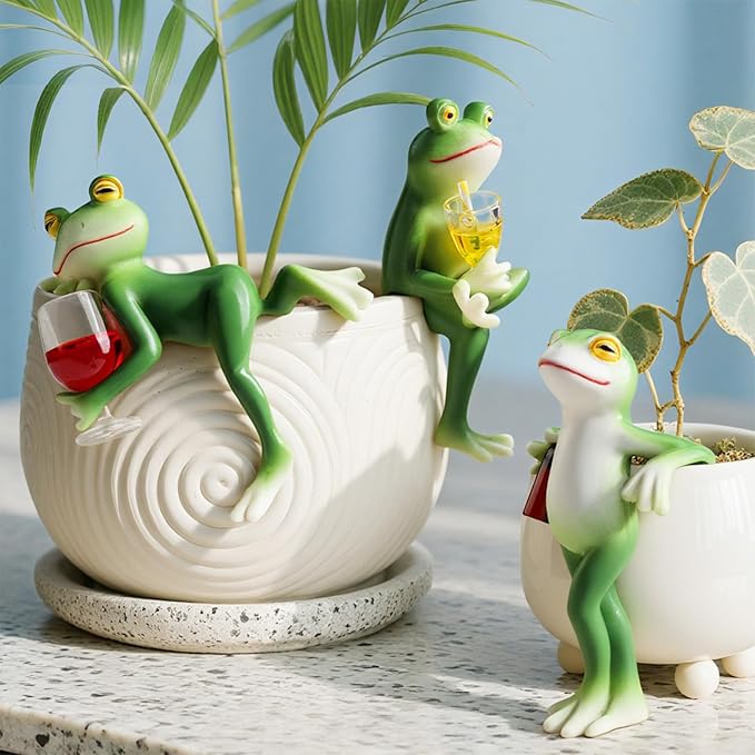 3 Pack Garden Frog Statues β Funny Outdoor Figurines for Yard, Patio, Lawn, Indoor Decor β Cute Animal Ornaments & Plant Hangers β Birthday for Women