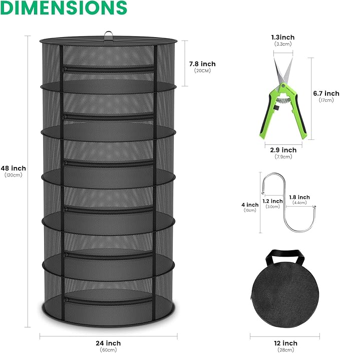 MARS HYDRO Herb Drying Rack, 2 ft 6 Layers Hanging Mesh Plant Racks with Zipper, Grow Tent Drying Rack for Herbs, Flowers, Seeds