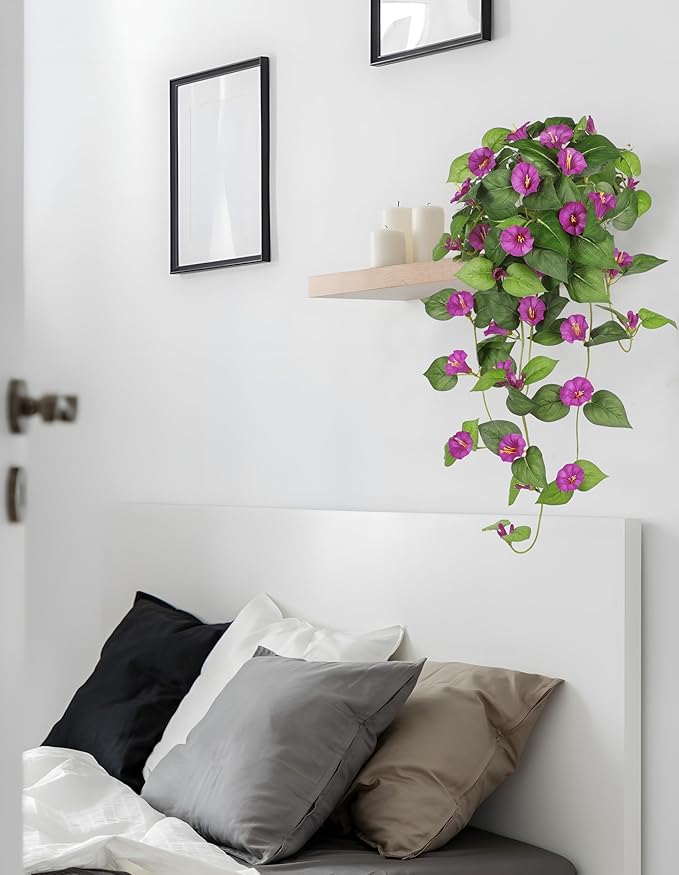 Briful Fake Hanging Flowers 2 Pack 25.6" Artificial Petunias Silk Floral Bush Faux Hanging Plants Outdoor Fake Flowers for Home Office Patio Garden Balcony Decoration(Pink)
