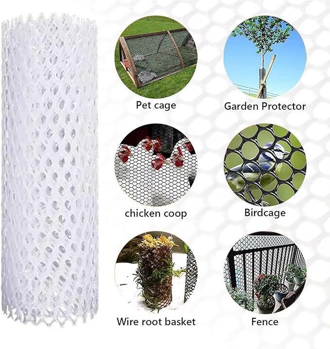Plastic Chicken Wire Mesh Fencing 39.3″ x 32.8′ Roll Pet Garden Safety Fencing Netting Durable Heavy Duty Snow Fence for Poultry Floral Bird Patio Barrier, Easy to(Size:1x20M - Mesh 1.2cm,Color:White)