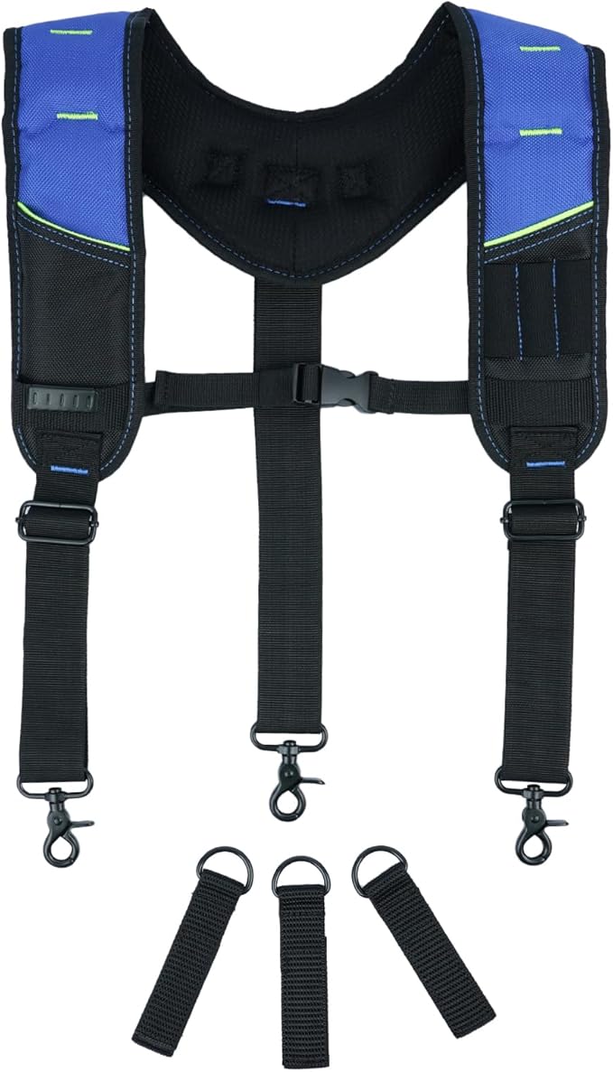 KUNN 3 Point Padded Tool Belt Suspenders for Men,Heavy Duty Construction Suspenders with Tool Belt Loops,Blue