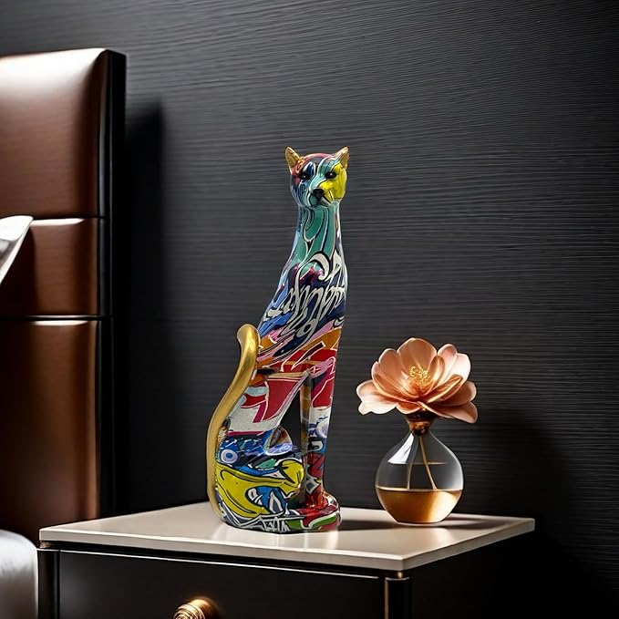 Colorful Leopard Statue Art Figurine Sculpture Collectible Gifts for Leopard Lover Office Home Decor Desk Accessories Decoration Garden Figurines Outdoor Decor (Color A)