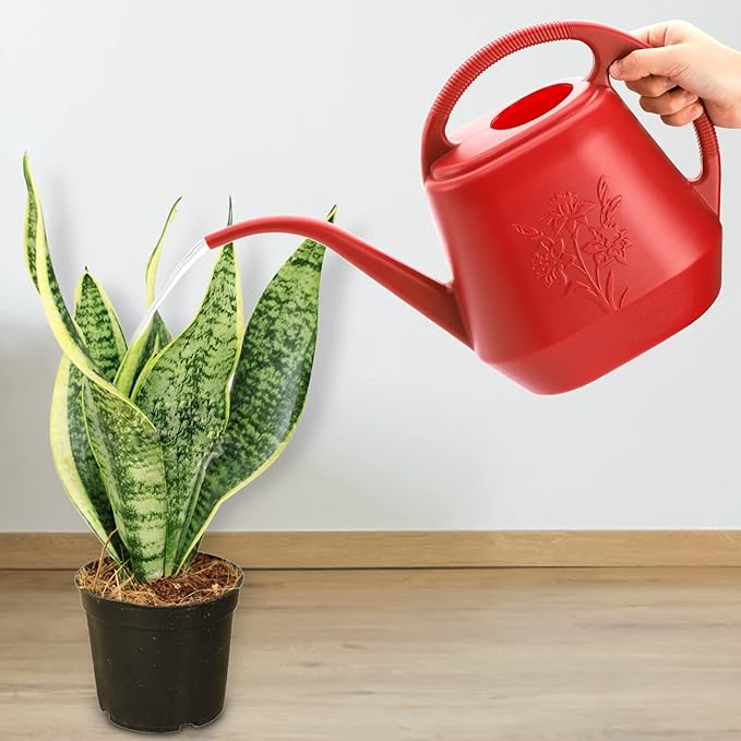 Fasmov 1-Gallon Plastic Watering Can with Comfortable Handle, Garden Watering Cans Long Spout for Indoor Outdoor Watering Plants, Burnt Red