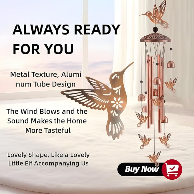 Hummingbird Wind Chimes for Outside, Gifts for Women/Men, Metal Windchimes for Outdoor Garden Decor Yard Decor Birthday Gifts Memorial Gift Housewarming Gift