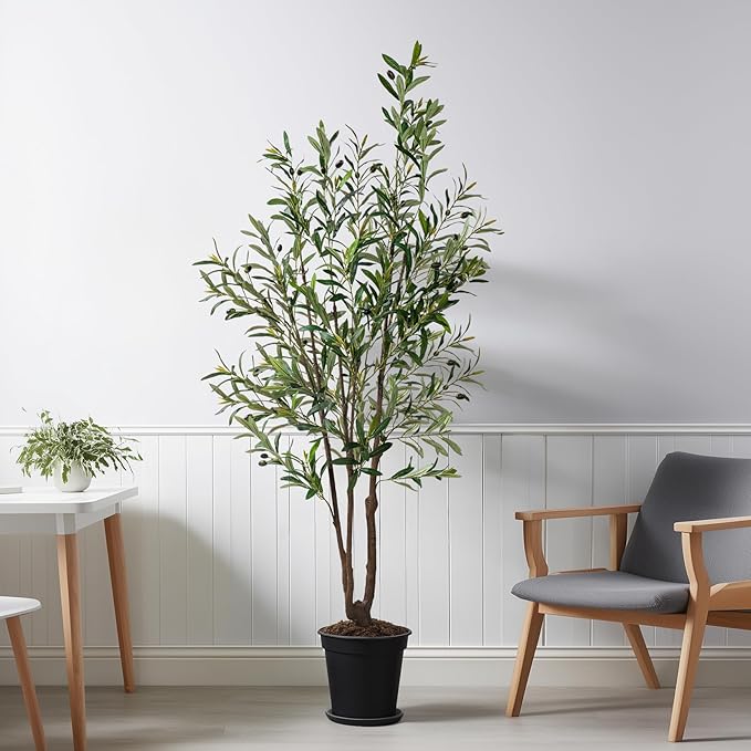 5FT Artificial Olive Tree Artificial Olive Plants, Tall Faux Olive Tree Faux Silk Plant Fake Plant Ultra-Realistic Silk Leaves & Natural Trunk Indoor Outdoor Use