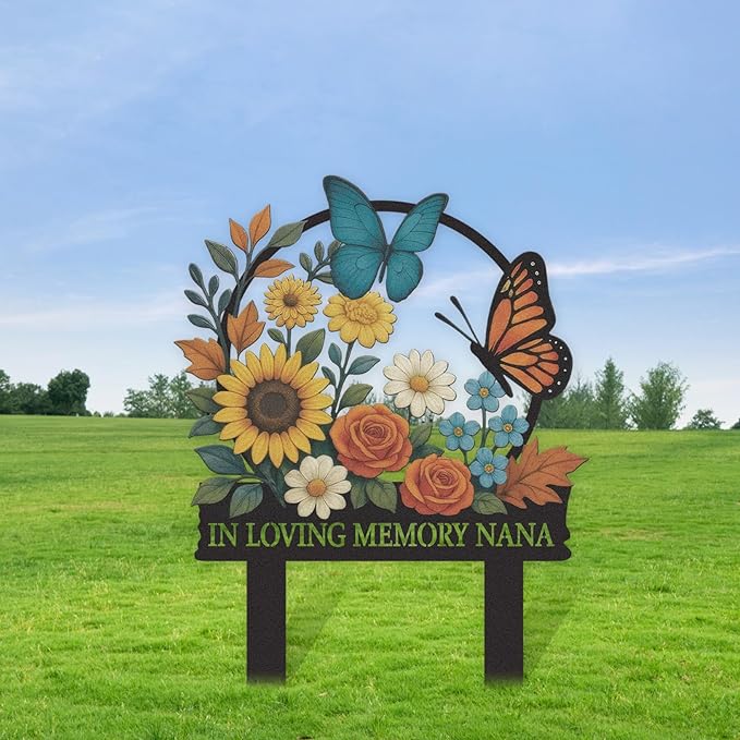 Personalized Garden Signs, Colorful Butterfly Garden Decor for Outside, Decorative Yard Stakes, Metal Yard Art, Patio Decor, Custom Last Name Sign, Lawn Art, Gardening Gifts Color04