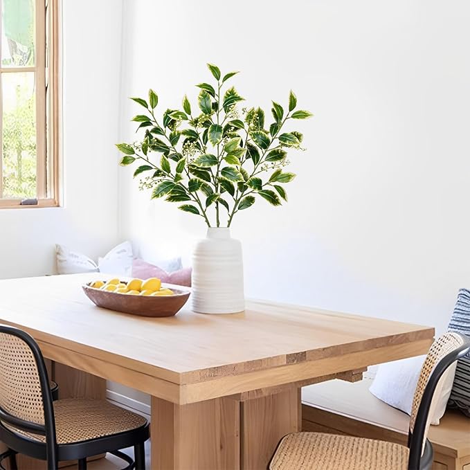 31.1" Artificial Ficus Branches Fake Leaf Stem with Seeds 3Pcs Long Faux Green Eucalyptus Branches Fake Plants for Home Bedroom Office Wedding Vase Table Centerpiece Decor