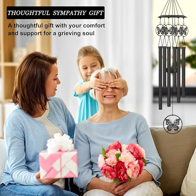 Butterfly Wind Chimes for Outside,Sympathy Garden Decor Gifts for Women Mom and Grandma,Christmas Windchime in Loving Memory Outdoor Decoration for Yard, Patio, Porch, Lawn, Landscape,Halloween