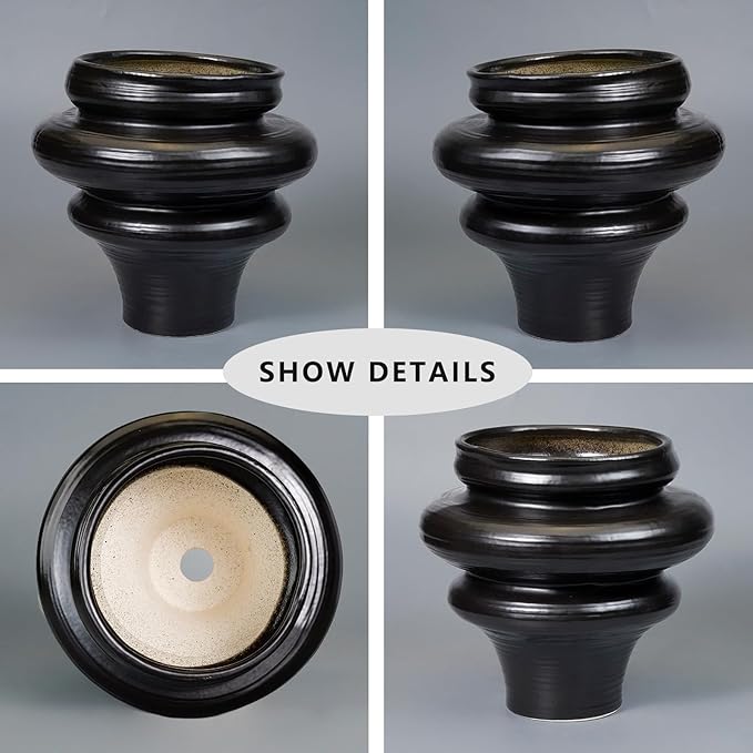 Ceramic Plant Pots 11 Inch - Bonsai Planters for Indoor Plants Outdoor Plants, Pot for Plant with Drainage Hole, Decorative Flower Pots for Home Decor, Gift for Men Women, Black
