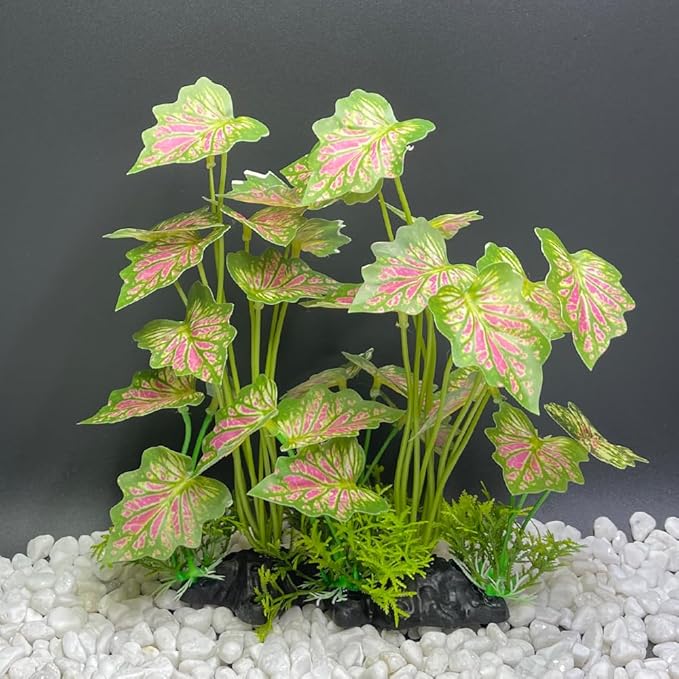 Smoothedo-Pets Aquarium Plant Fish Tank Decoration Small Plastic Artificial Plant Goldfish Fish Hide (Rainforest Leafs-Pink-Large-Set) (Rainforest Leafs-Pink-Large-Set)