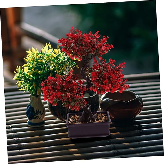 Cabilock Artificial Bonsai Tree, Fake Potted Bonsai Plants Decoration, Desktop Realistic Welcoming Pine Ornament for Home Office Entryway Chests Decor, Red