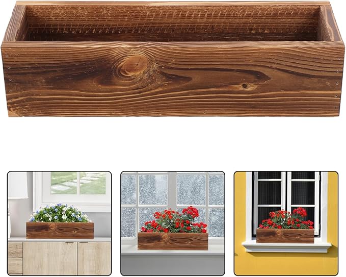 BESPORTBLE Rustic Wooden Rectangle Planter Box: Rectangular Succulents Plant Container for Outdoor & Indoor - Wood Window Box for Farmhouse Wedding Balconies Garden, 11.7 * 3.7 * 2.7inch