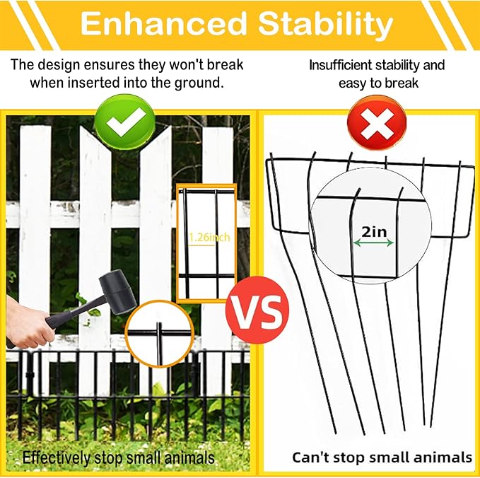 Animal Barrier Fence, 12In(H) x 28.00Ft(L) Upgrade 1.26 in Gap Decorative Fences No Dig Fence for Rabbit and Dog, Rustproof Metal Wire Garden Fence Border for Garden Patio Landscaping,26 PCS