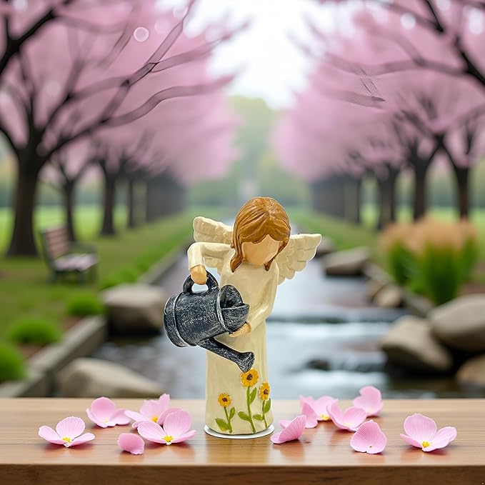 Garden Angel Statue - Hand-Carved Resin Figurine with Watering Can, Small Collectible Decor for Gardeners, Mothers, Teachers - Perfect Birthday/Thank You/Moving Gift