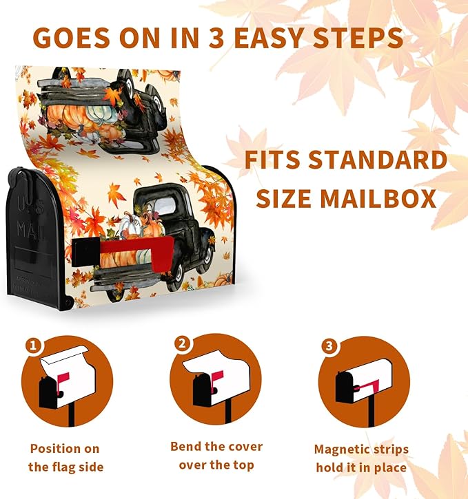 Fall Harvest Mailbox Covers Magnetic Standard Size Thansgiving Pumpkin Mailbox Post Cover Maple Leaves Truck Mailbox Decor Waterproof Mailbox Wraps Mail Cover for Garden Yard 21 * 18 Inch