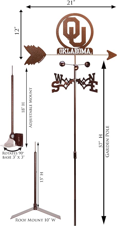SWEN Products Oklahoma Sooner Weathervane (Adjustable Mount Include)