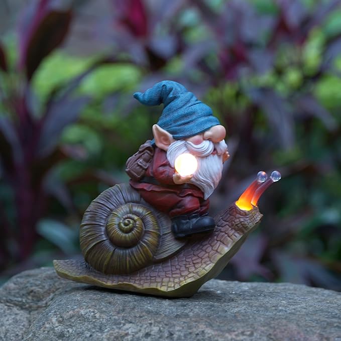Crystal Ball Gnome Garden Decor Statue Solar Gnomes Decorationsfor Yard with Lantern Light Outdoor Decorations forBirthday Patio Mom Gift