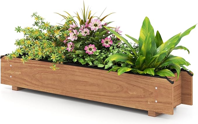 S AFSTAR Raised Garden Bed, 36" x 7" x 6.5" Wood Rectangle Planter Box with Drainage Holes, Water-Resistant Paint, Decorative Window Box, Outdoor Garden Bed for Fruit Vegetable Flower Herb, Orange