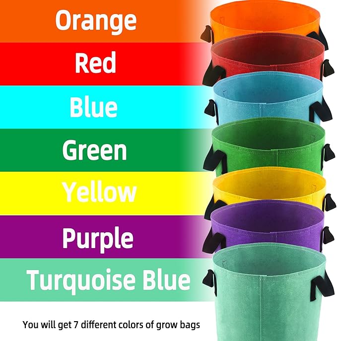 15-Gallon Fabric Grow Bags (7 Pack of Mix Colors) with Handles for Potato Tomato Flower and Vegetables