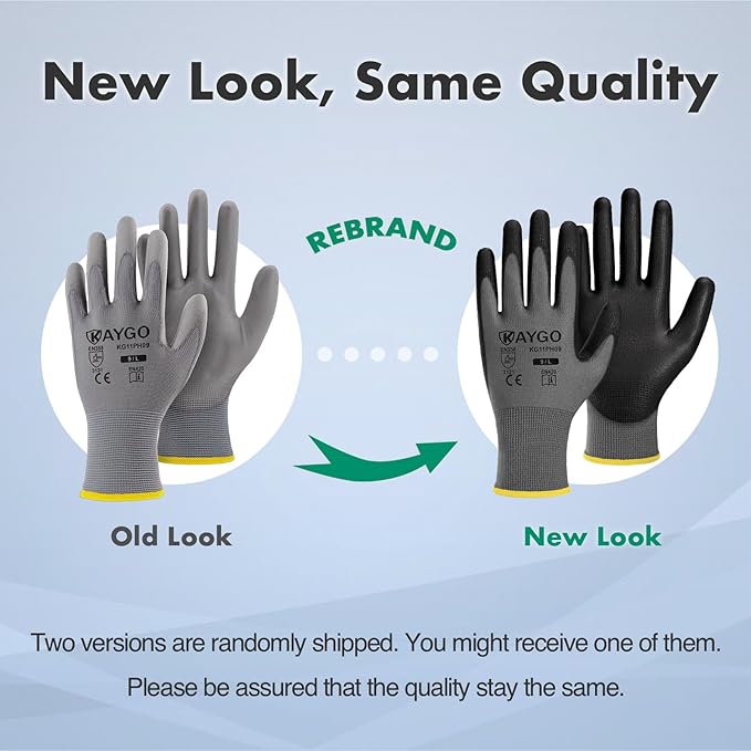 KAYGO Safety Work Gloves PU Coated-12 Pairs KG11PB Seamless Knit Glove with Polyurethane Coated Smooth Grip on Palm & Fingers for Men and Women, Gray Medium