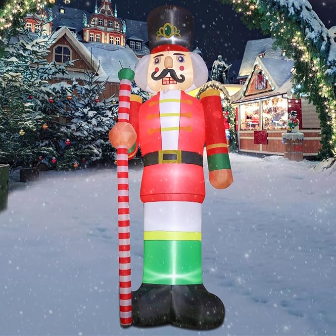 12ft Giant Christmas Inflatables Christmas Inflatables Nutcracker Soldier Giant Blow Up Yard Decorations Christmas Inflatable with Built-in LED Lights Yard Lawn Garden Home Party Decor